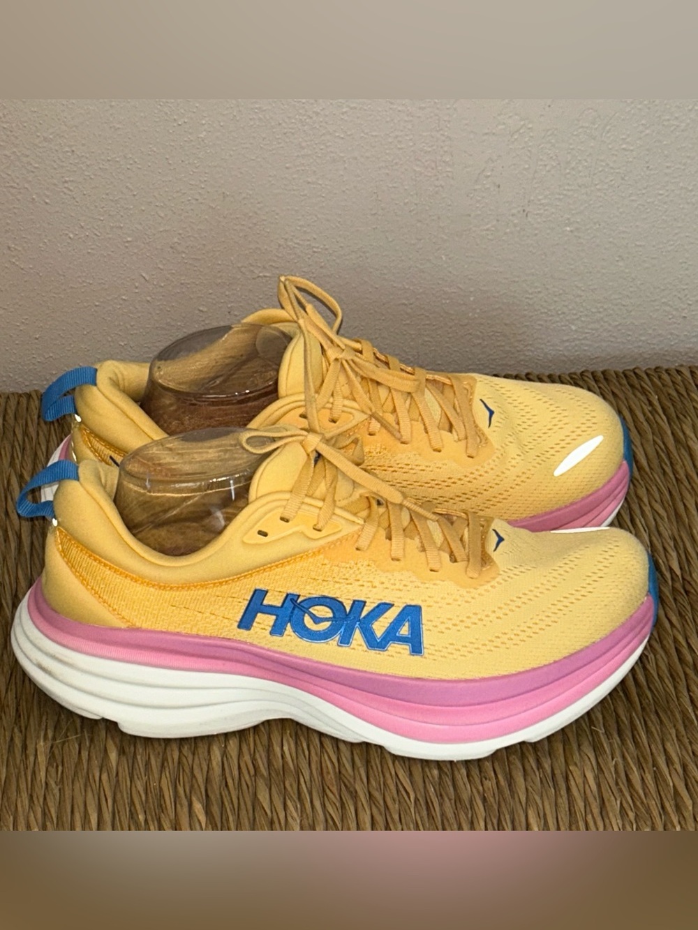 HOKA Bondi 8 Yellow Pink Blue Max Cushion Running Walking Shoes Women’s 11